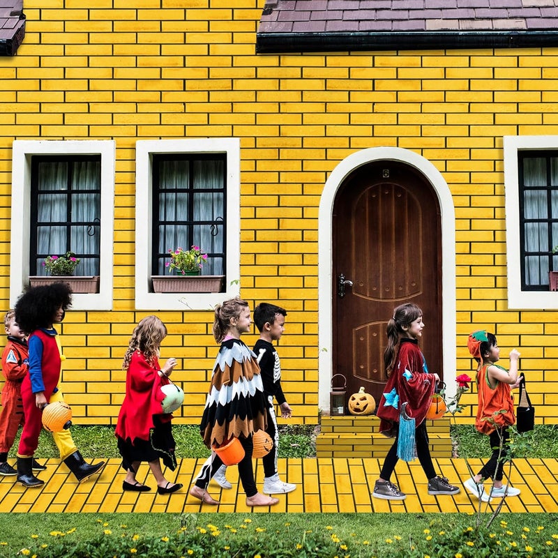 Jectivs 1 Pcs 4.5 x 9 Feet Yellow Brick Road Floor Runner for Wizard Oz Party Decorations,Large Disposable Brick Stone Wall Backdrop Tablecloth for Halloween Princess Cosplay Medieval Castle Party Supplies - Image 5